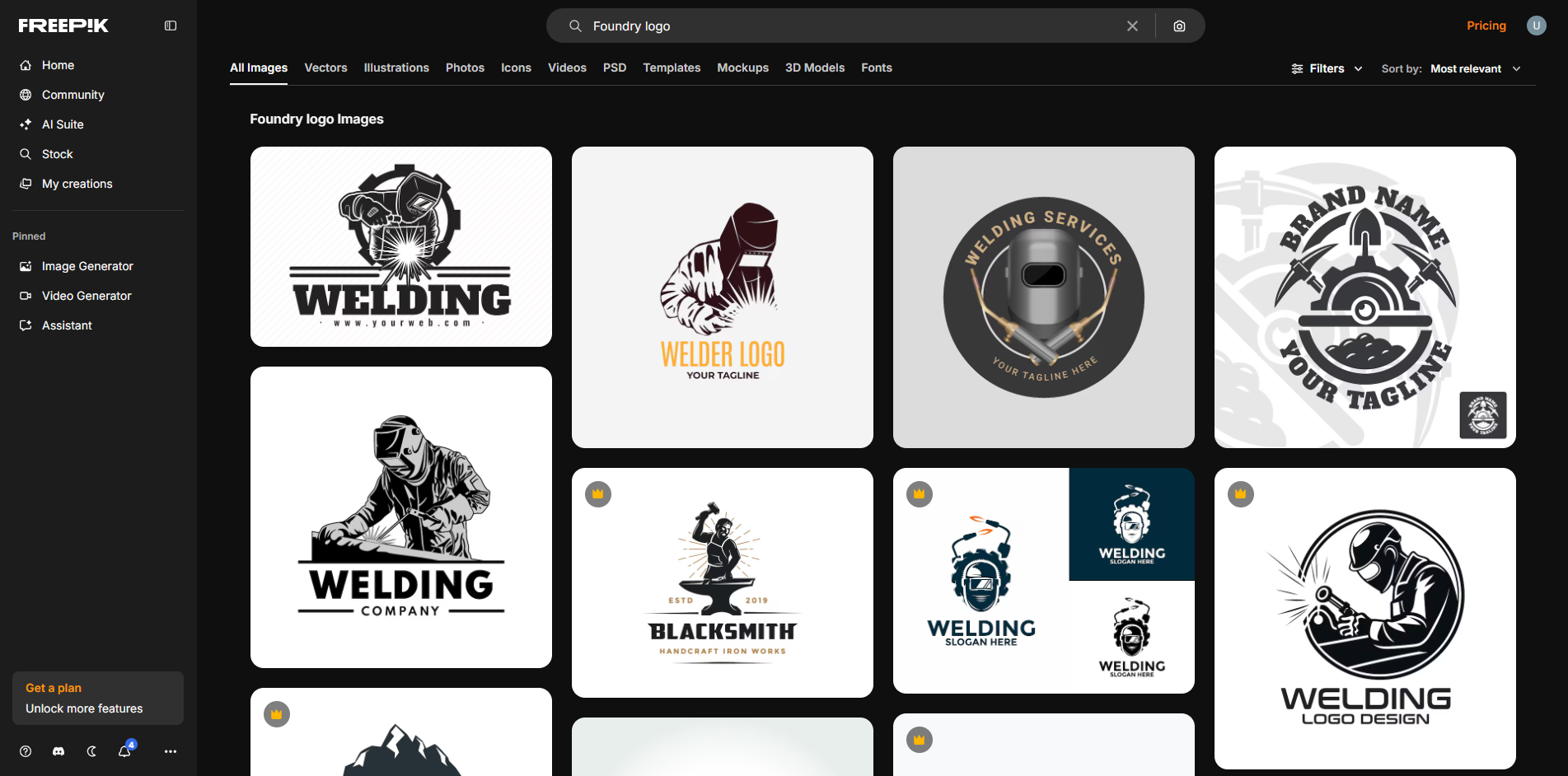 Interface of Freepik - a good resource for foundry logos
