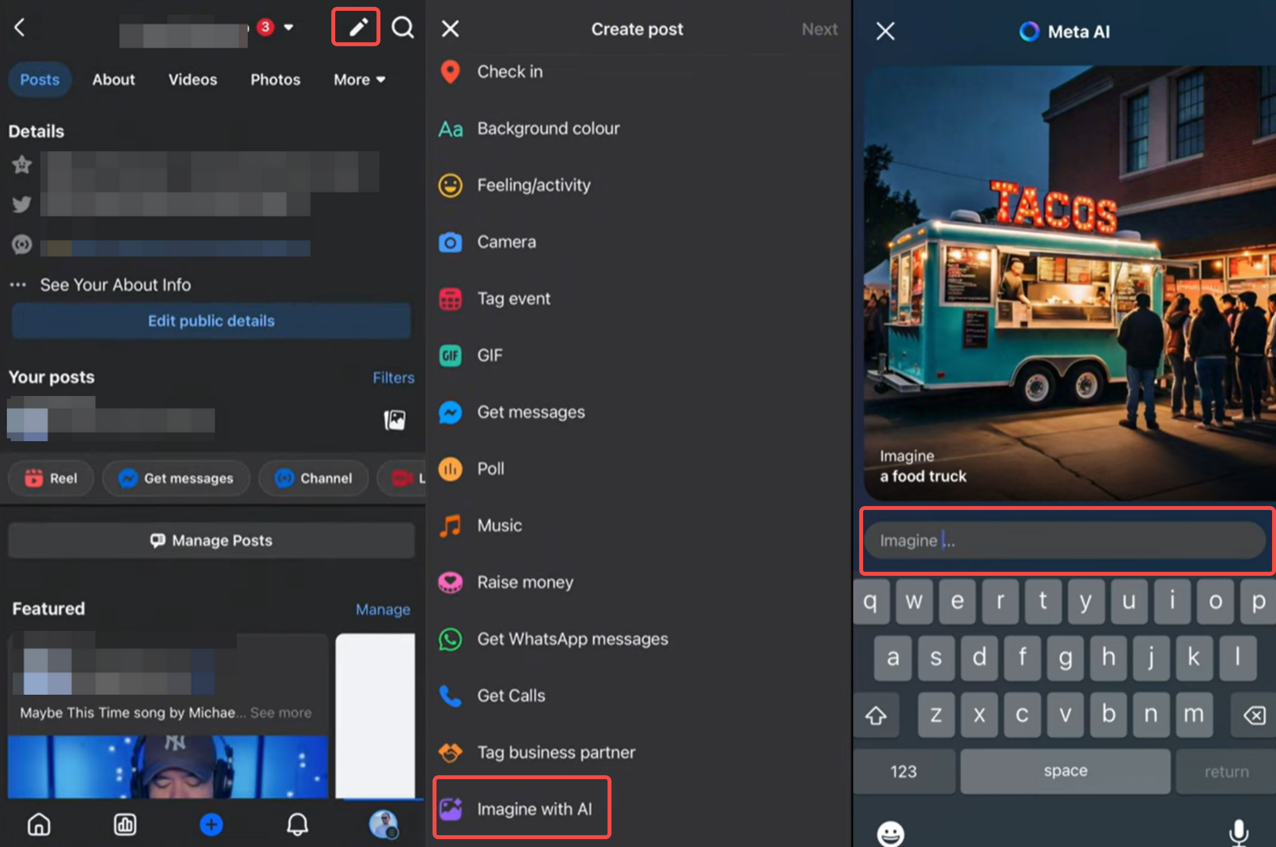Showing how to use Facebook AI image generator for posts