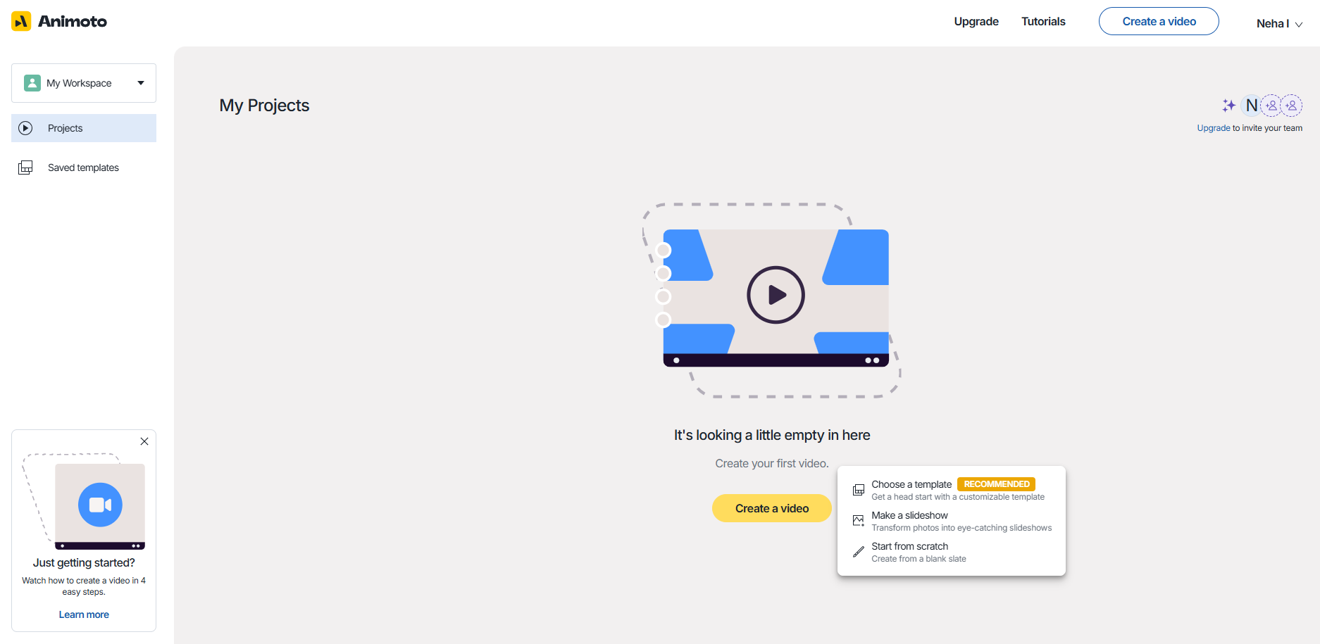 Interface do Animoto