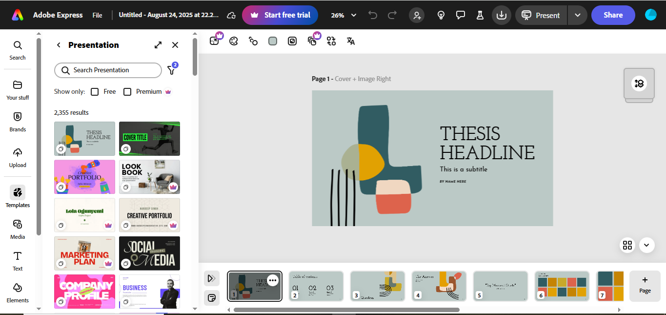 Adobe Express - nejlepší bezplatný nástroj na tvorbu prezentací s AI.