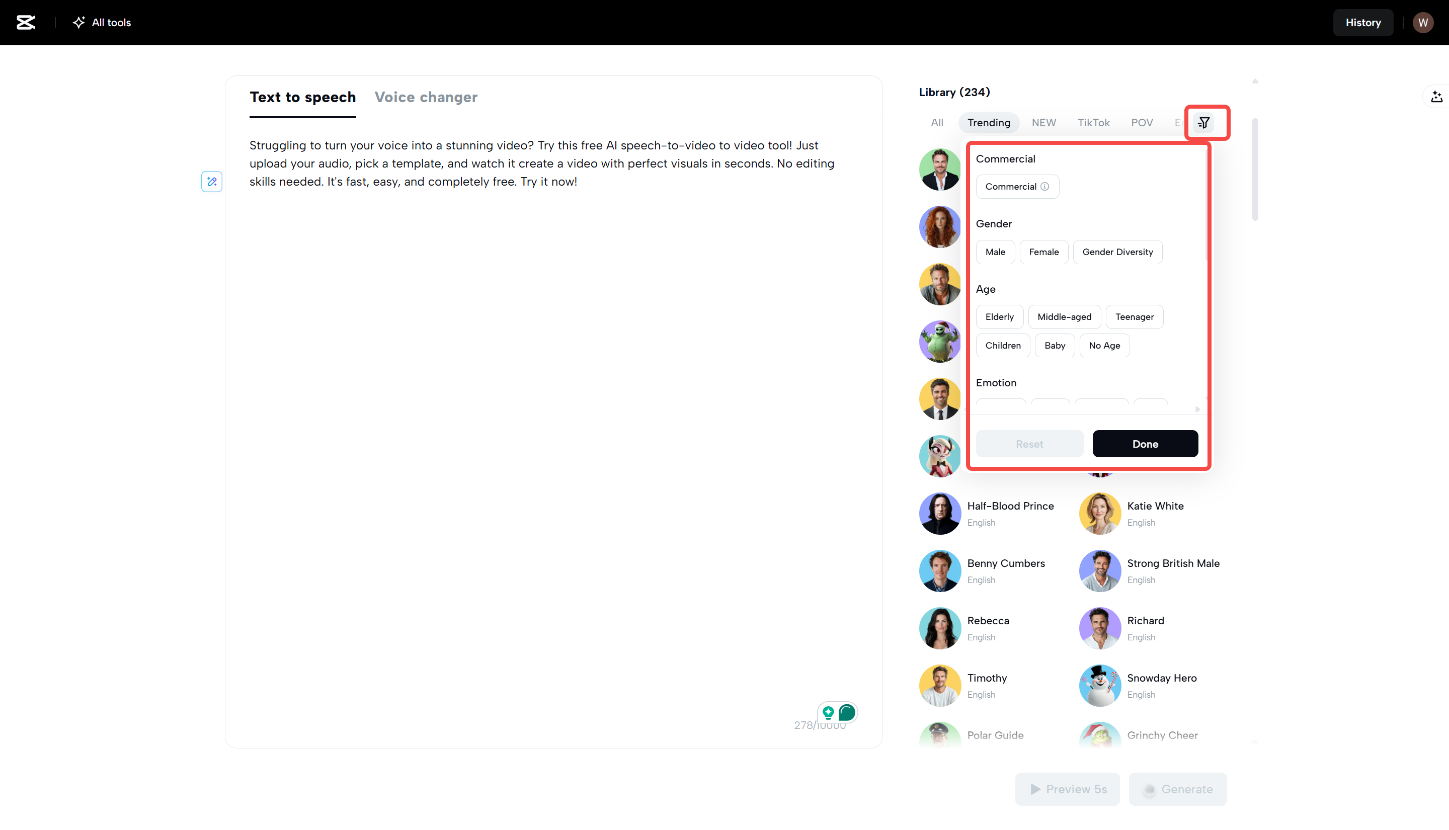 CapCut Web에서 텍스트를 음성으로 변환하기