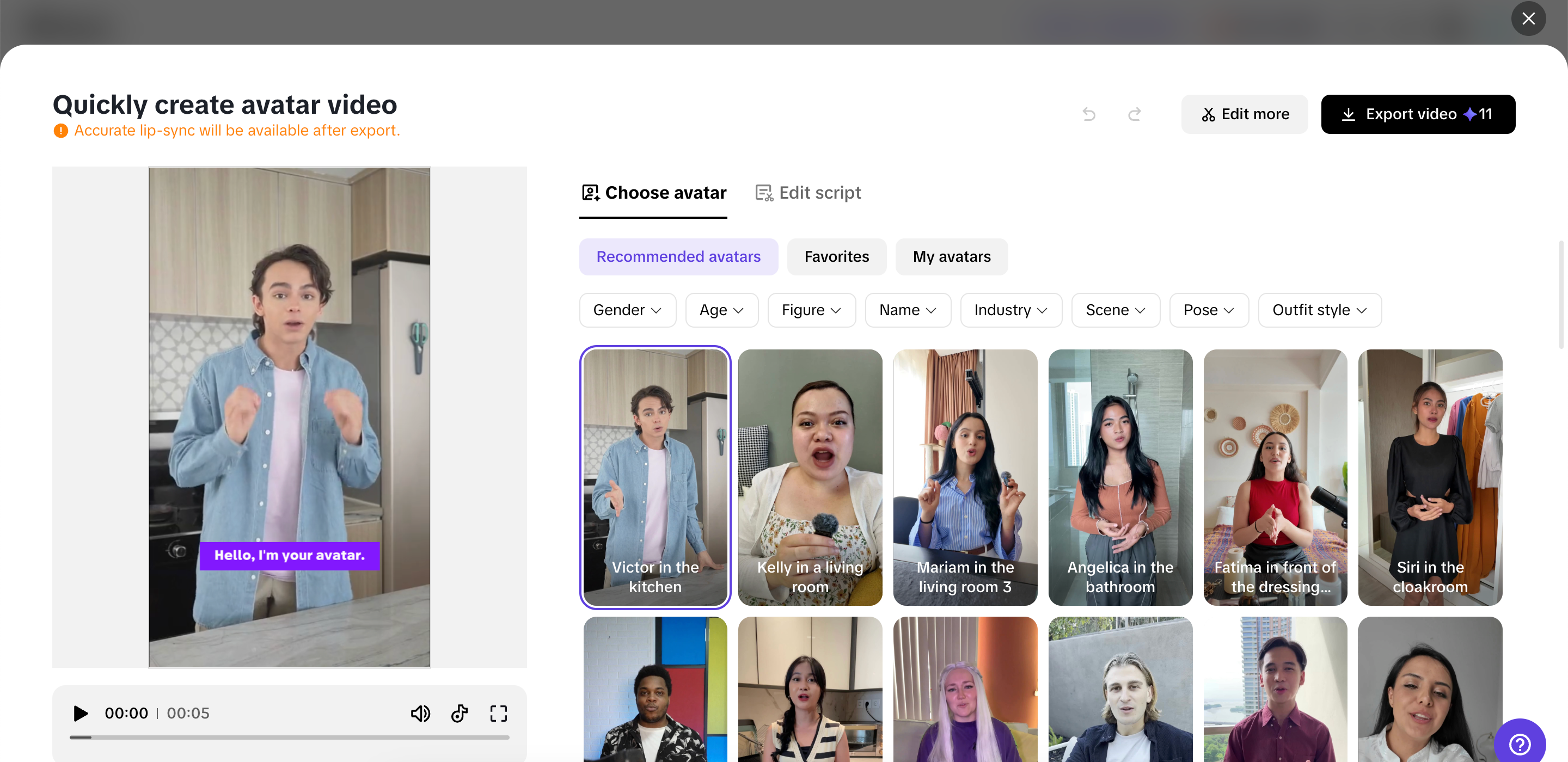 Avatares de vídeo e roteiros personalizados