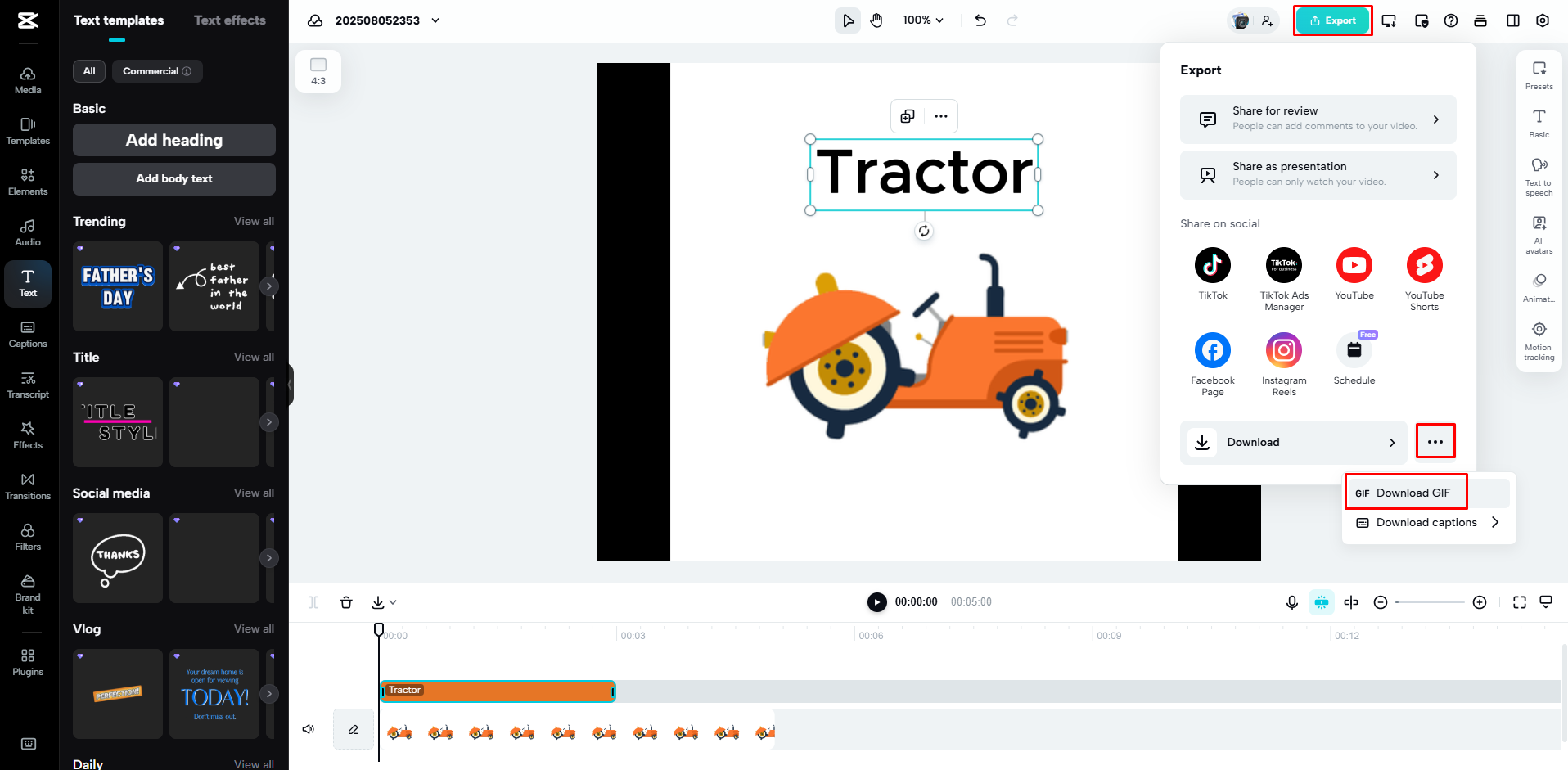 Téléchargement du GIF depuis CapCut Web