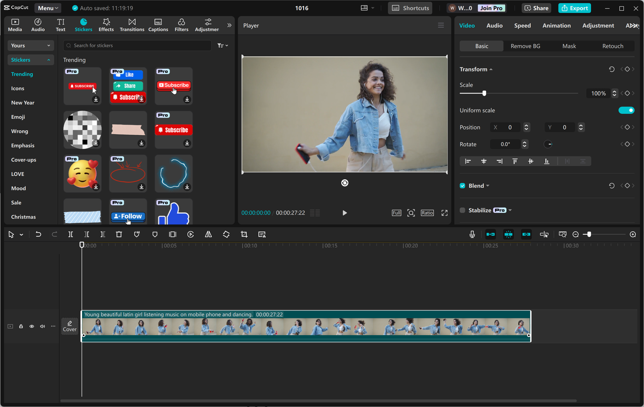 Redigeringsgränssnitt för CapCut skrivbordsvideoredigerare - ett perfekt verktyg för att skapa bra reklamvideor