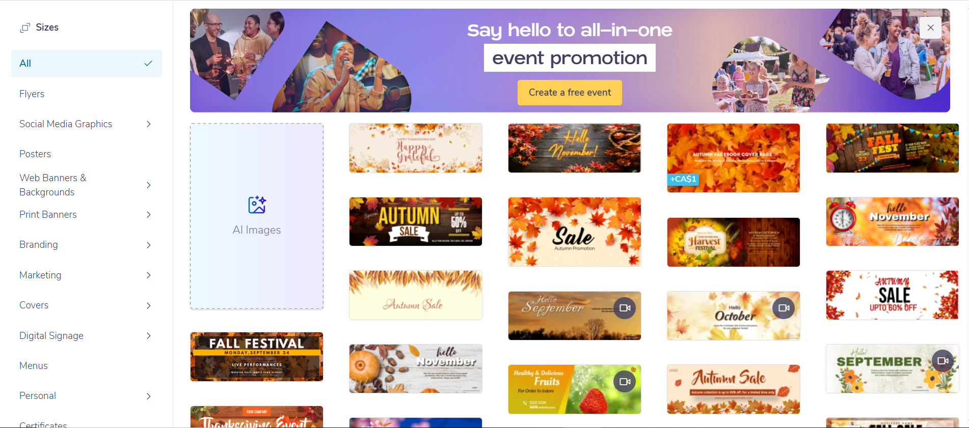 PosterMyWall - an online resource to alter autumn cover photos for Facebook