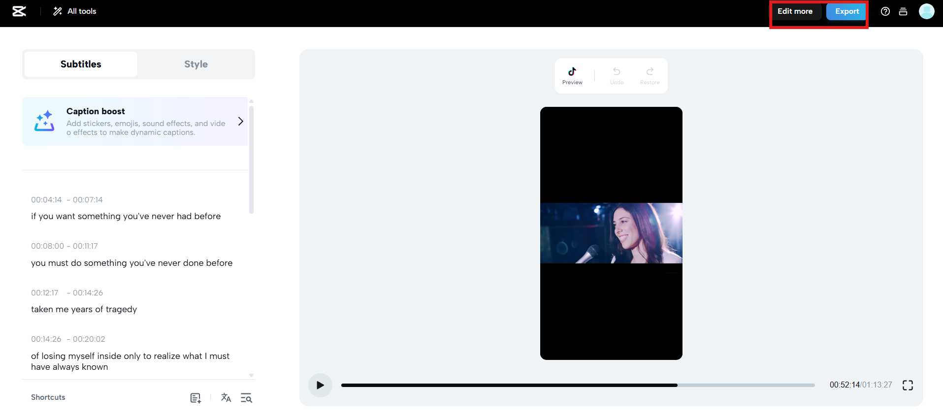 Több szerkesztés vagy exportálás