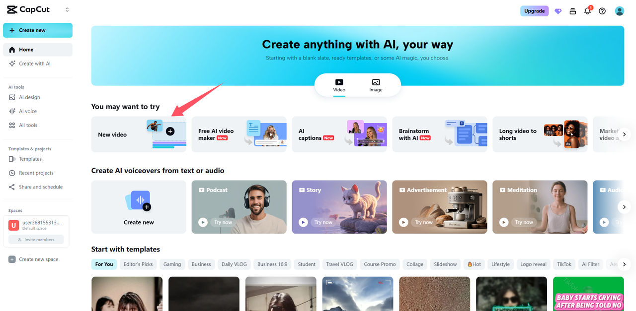 Create New Video in CapCut Online Video Editor