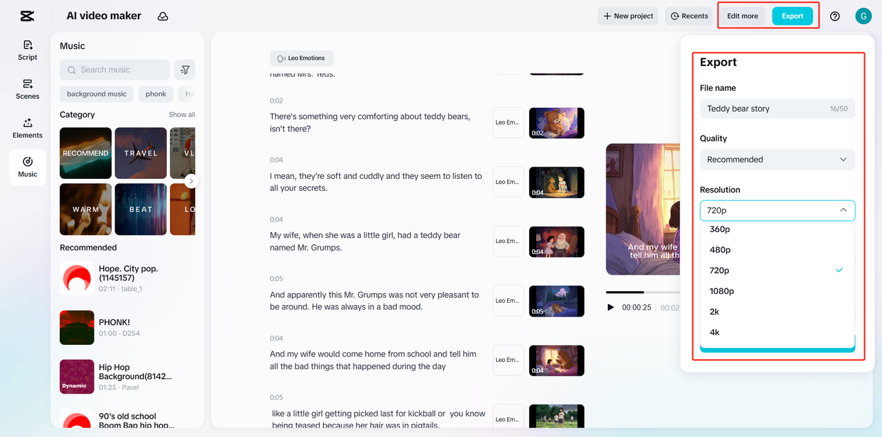 Export the video from the CapCut Desktop