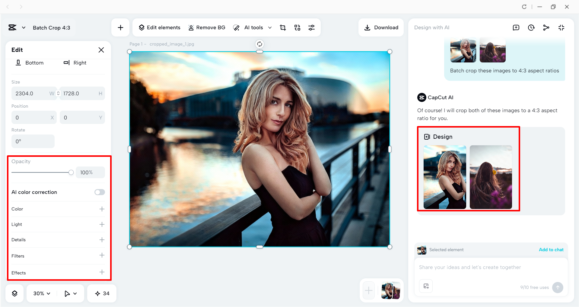 Upscaling the images with AI in the CapCut desktop video editor