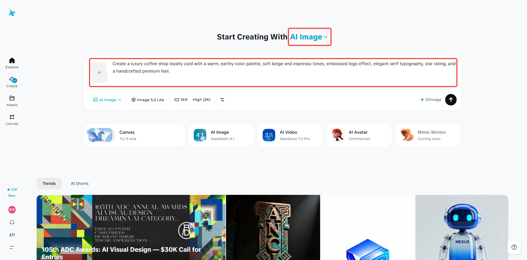 Log in to Dreamina and add text prompts