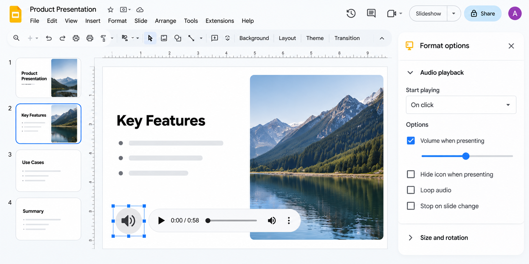 Revisa y previsualiza el audio insertado