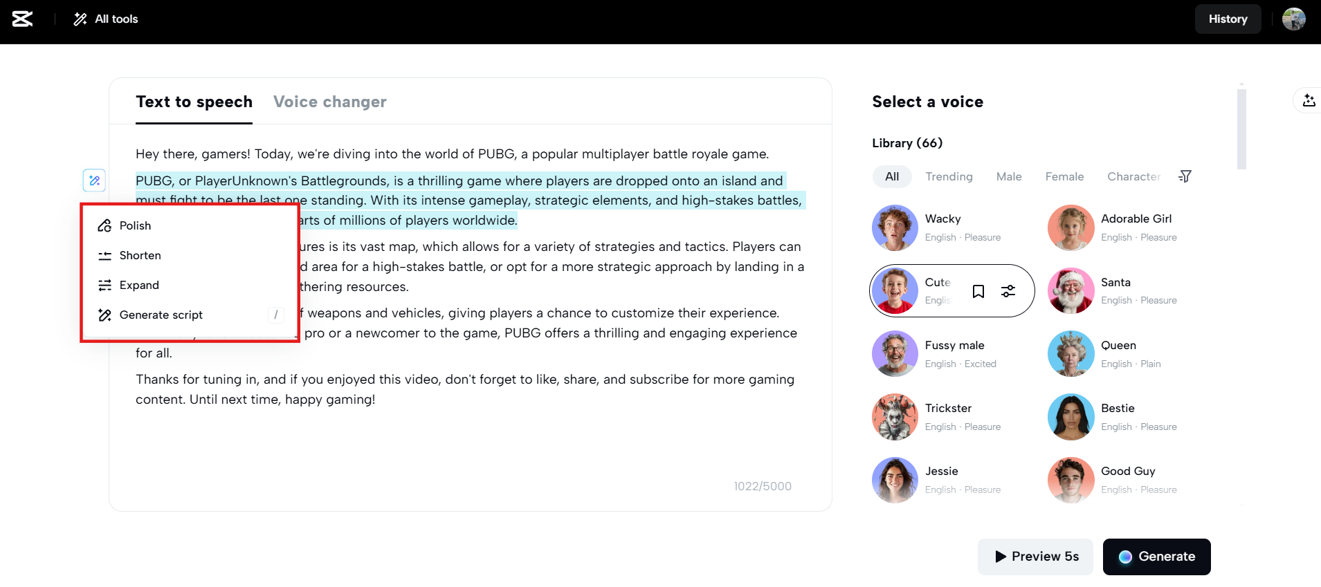 Polonês, encurtar ou expandir texto