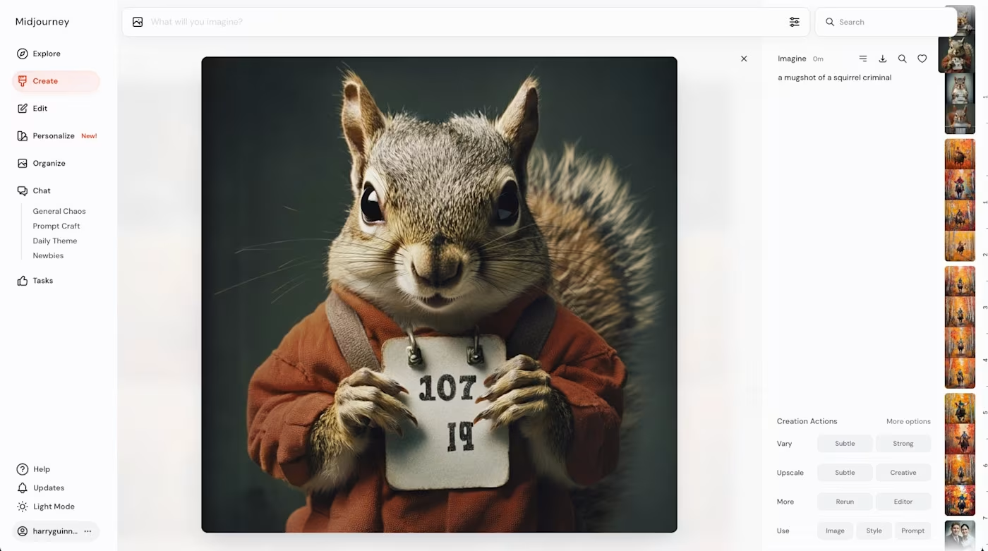 Interface of Midjourney - Well-known AI Image generator