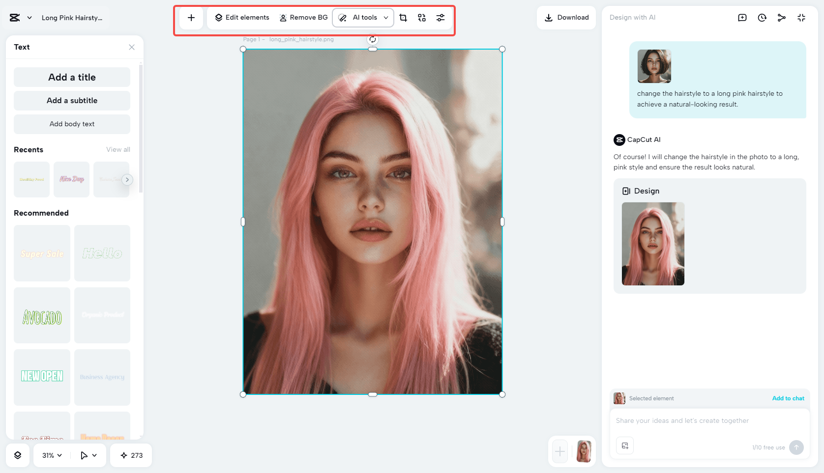 Edit the generated hairstyle try-on image