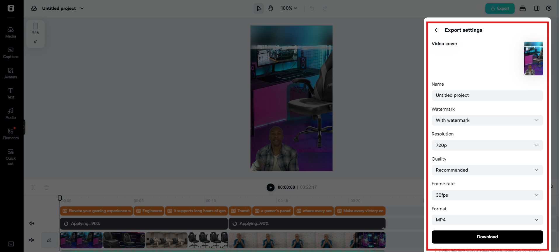Export the video