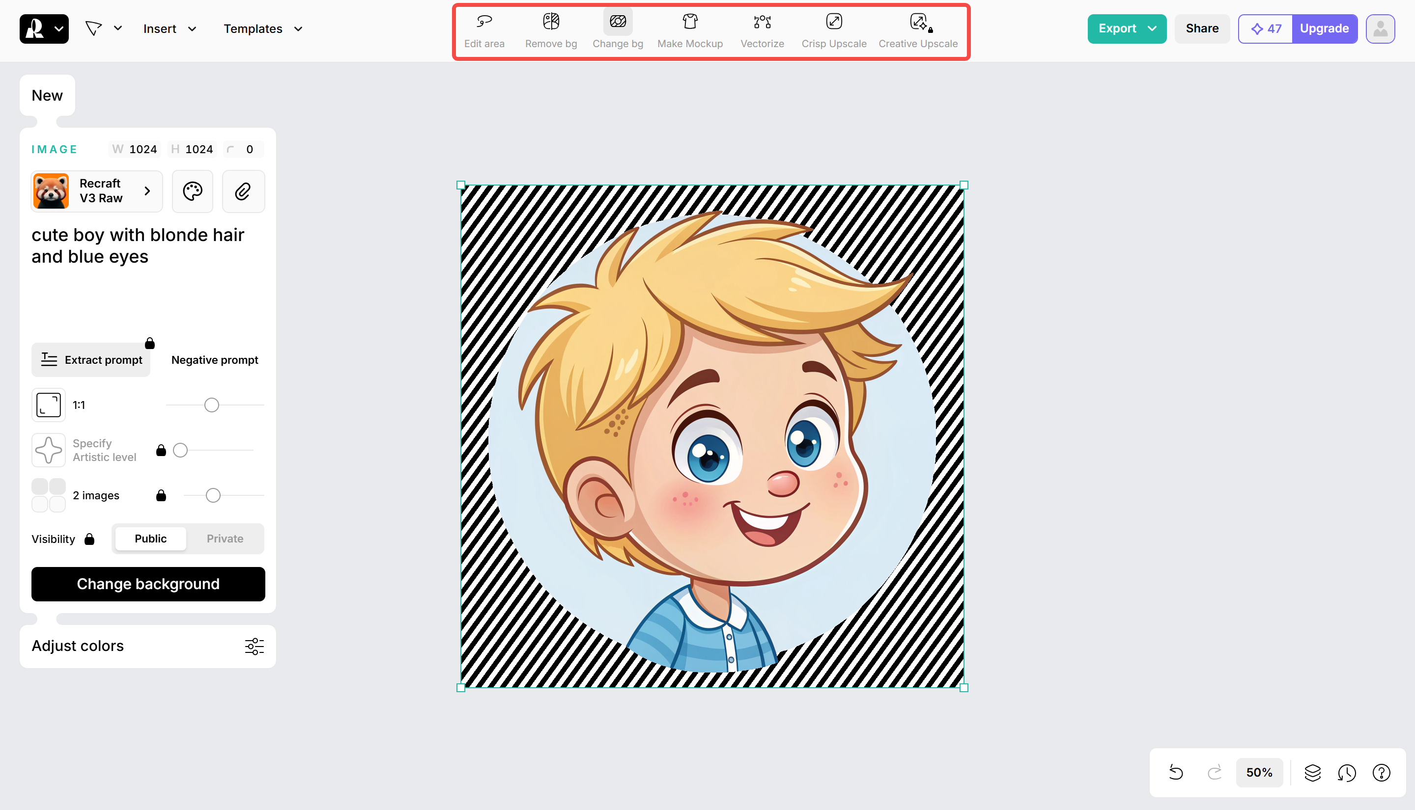 Personalizzare l'immagine generata dall'IA in Recraft AI