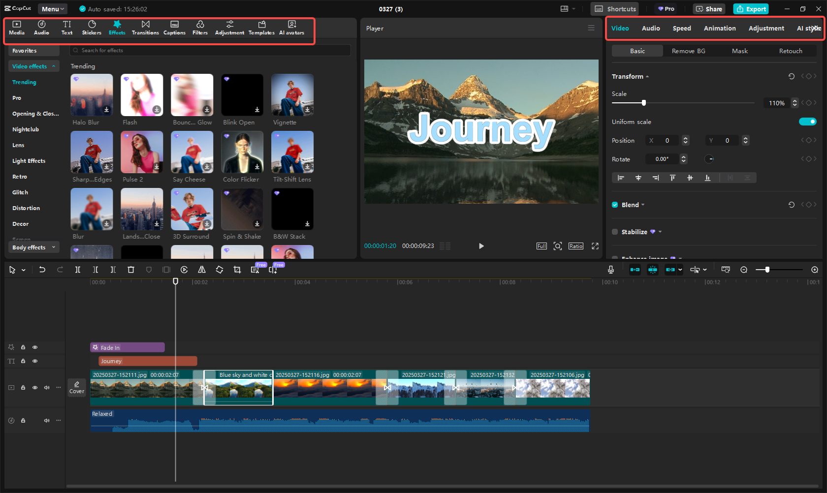 Add transitions, effects, and text animations