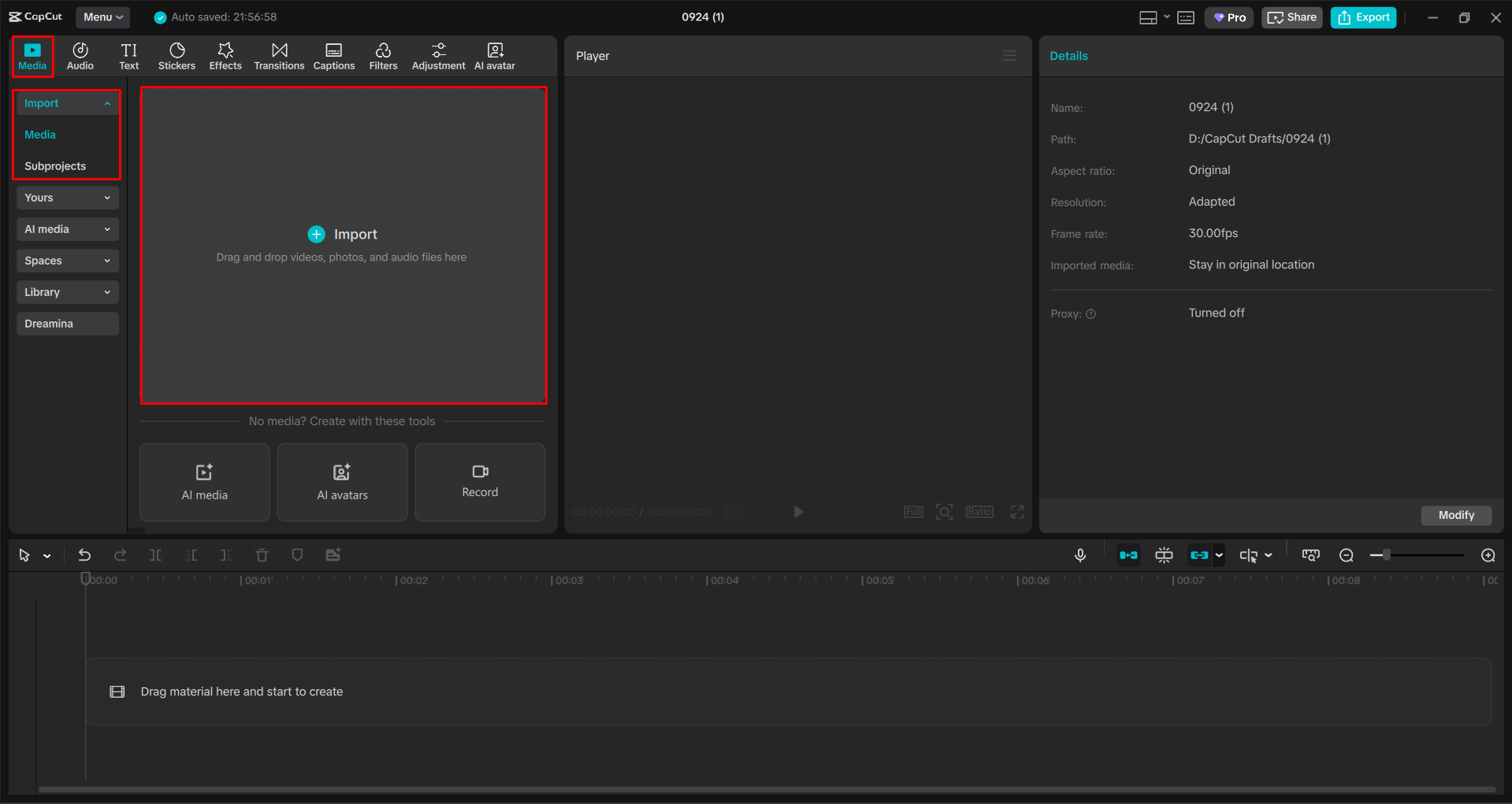Importing a video into the CapCut desktop video editor