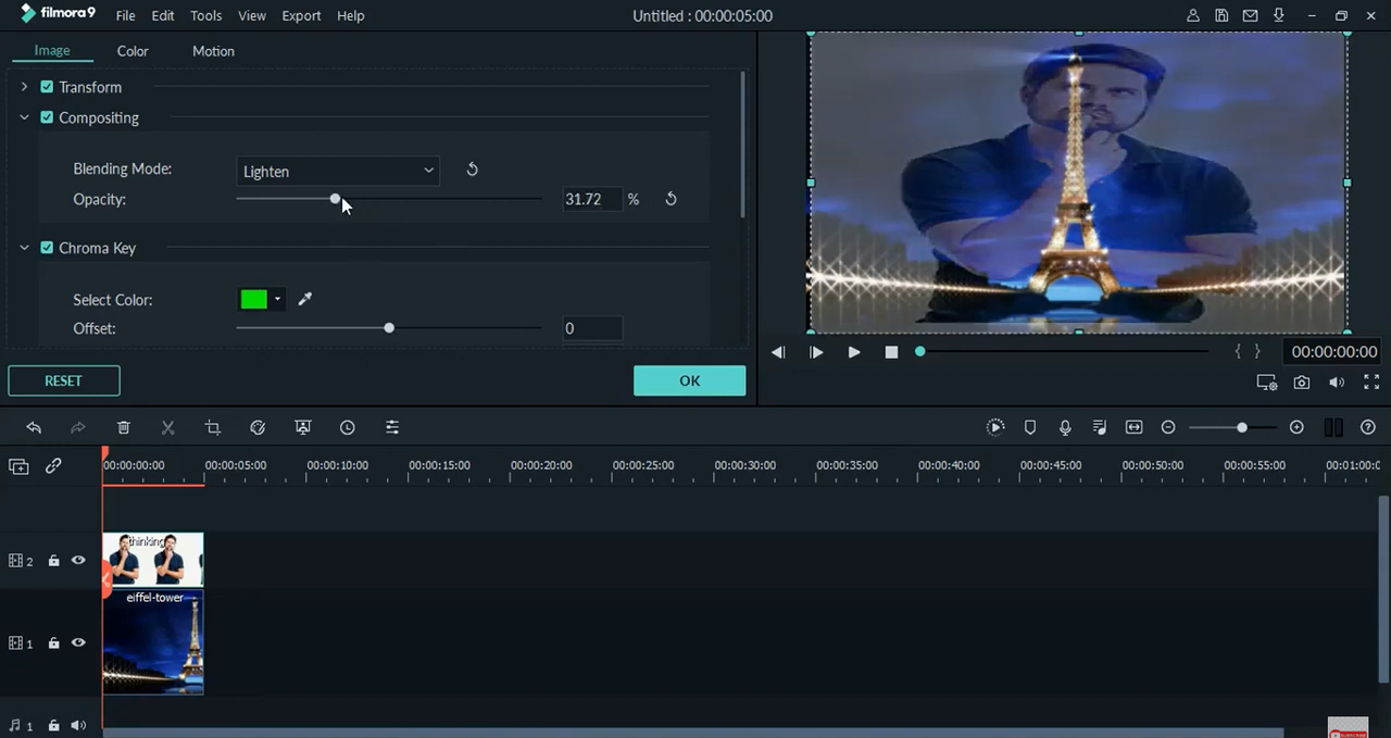 Interface of Wondershare Filmora - reliable free image stitcher