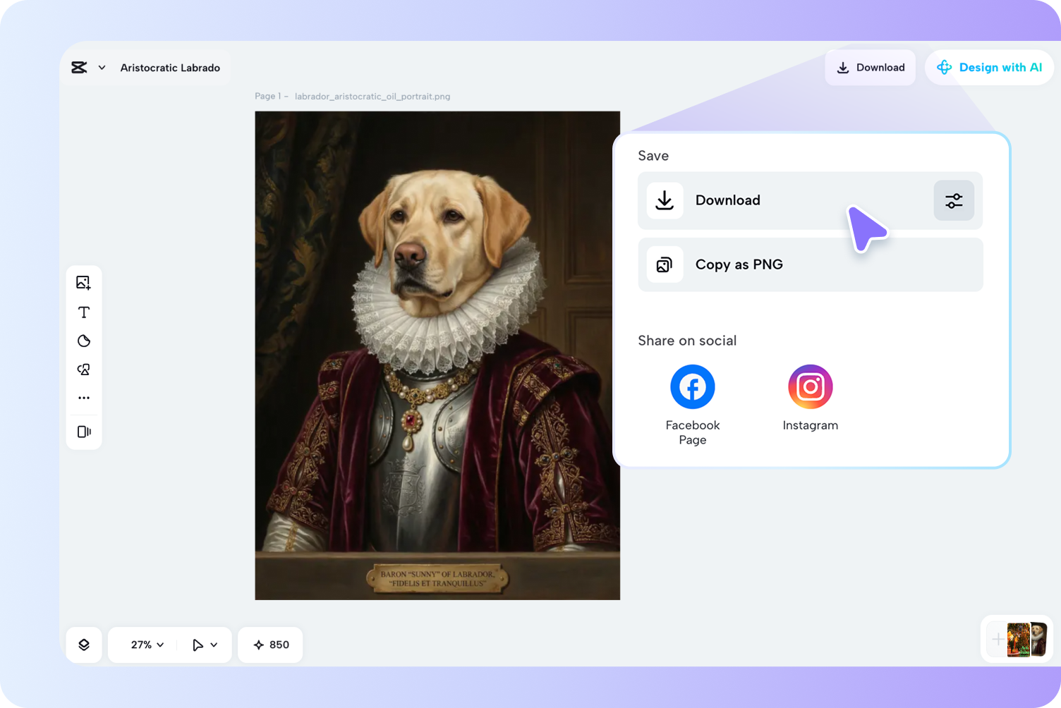 Finalize and download your pet portrait
