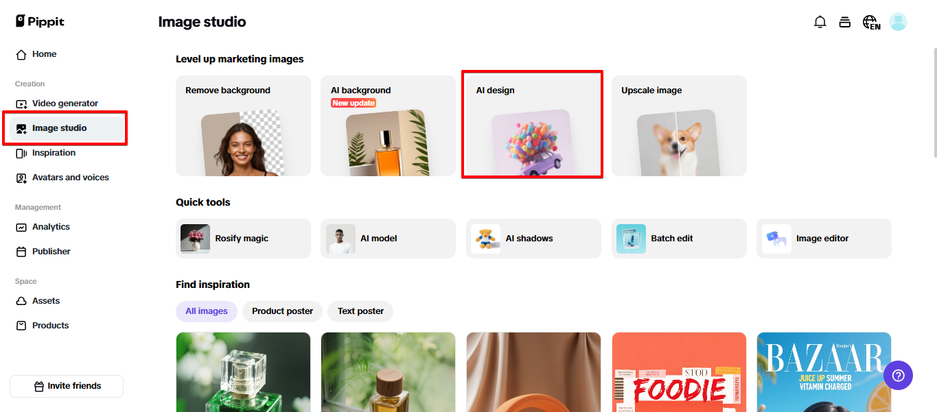Buksan ang AI design tool sa Pippit
