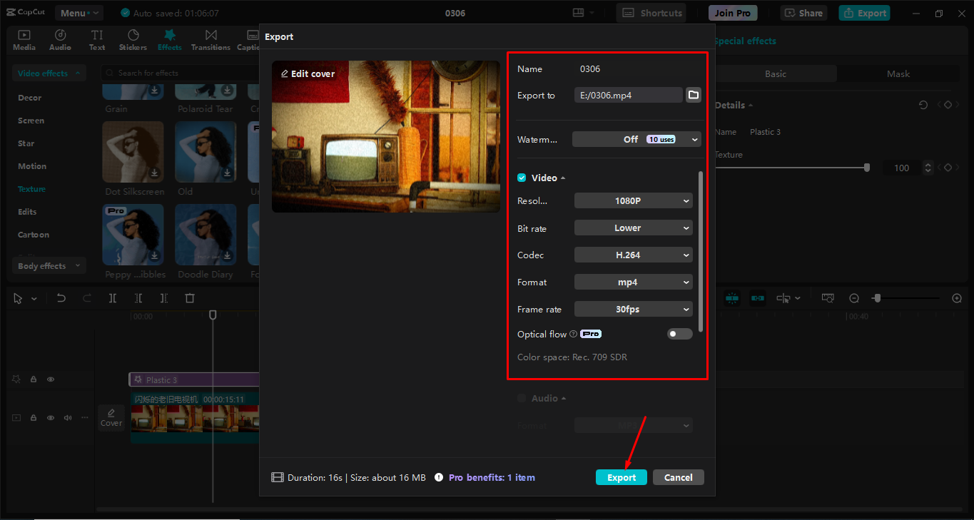 Exporting video from the CapCut desktop video editor