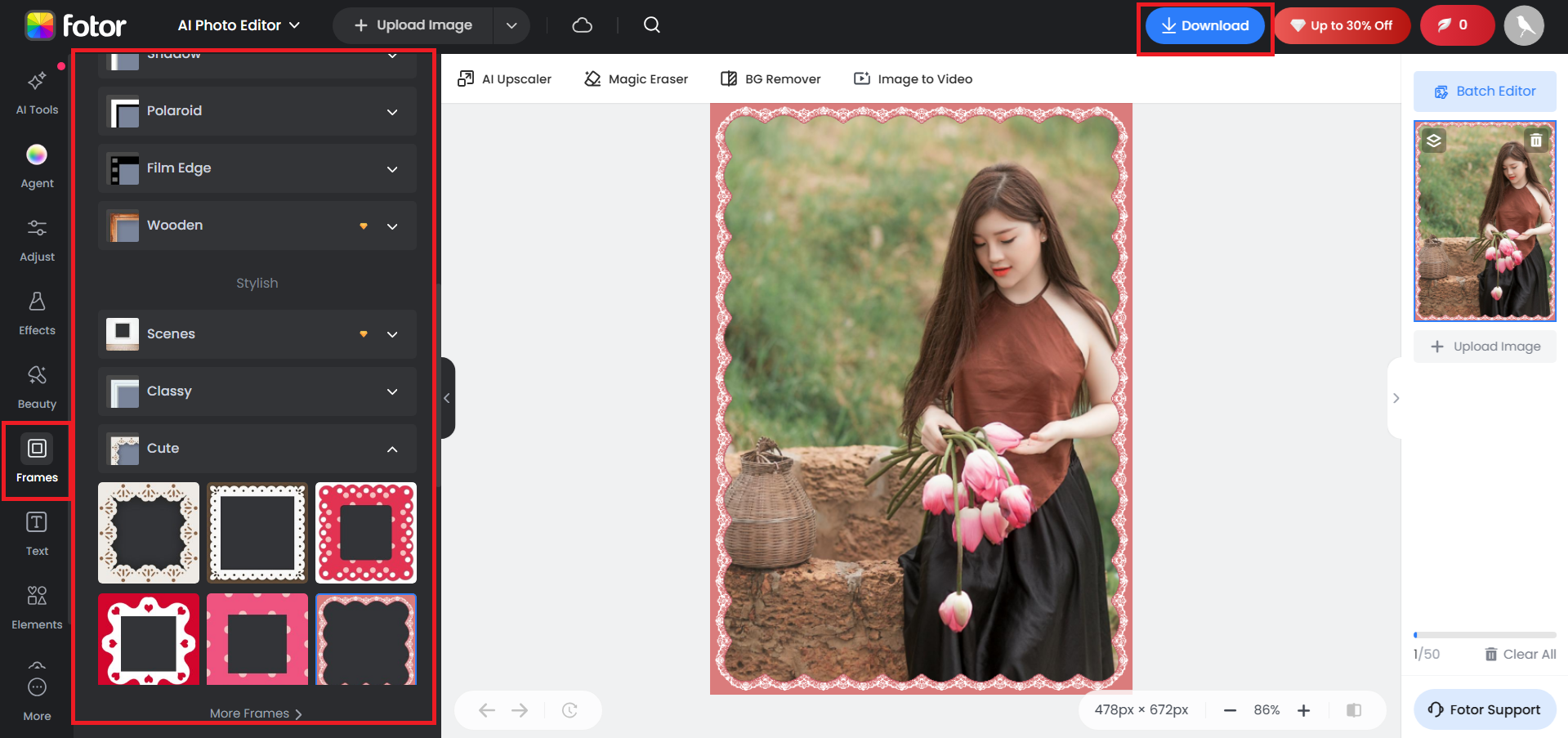 Apply a frame and download