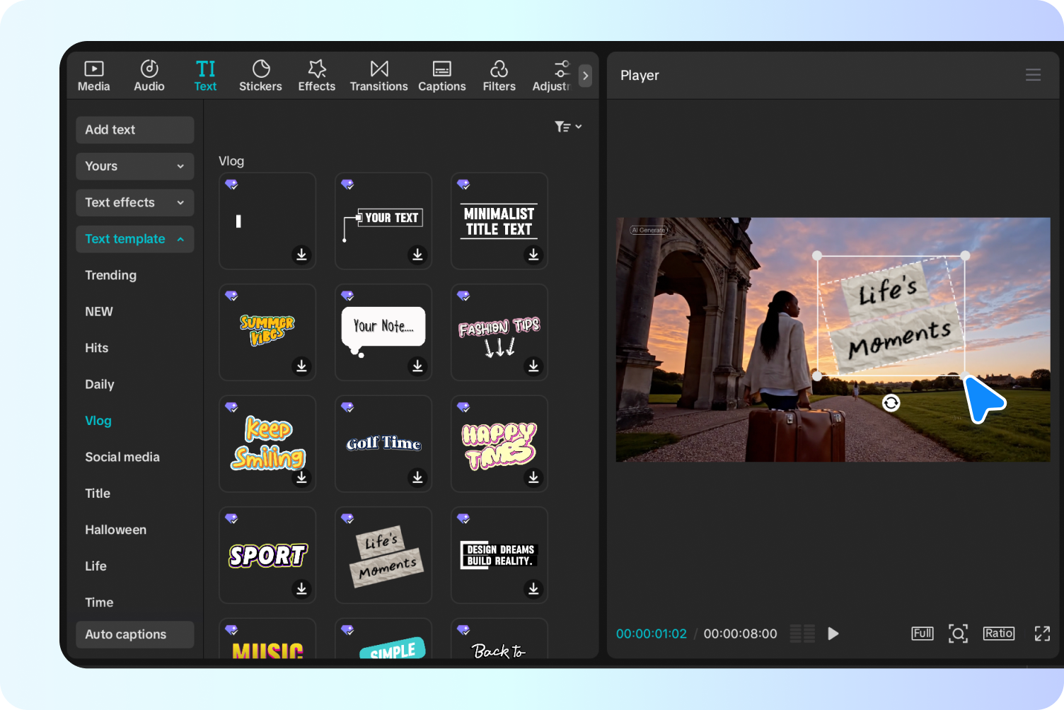 Generating and customizing a video using CapCut's AI text-to-video generator.