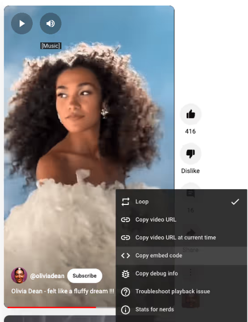 Getting the YouTube Short embed code in a few taps