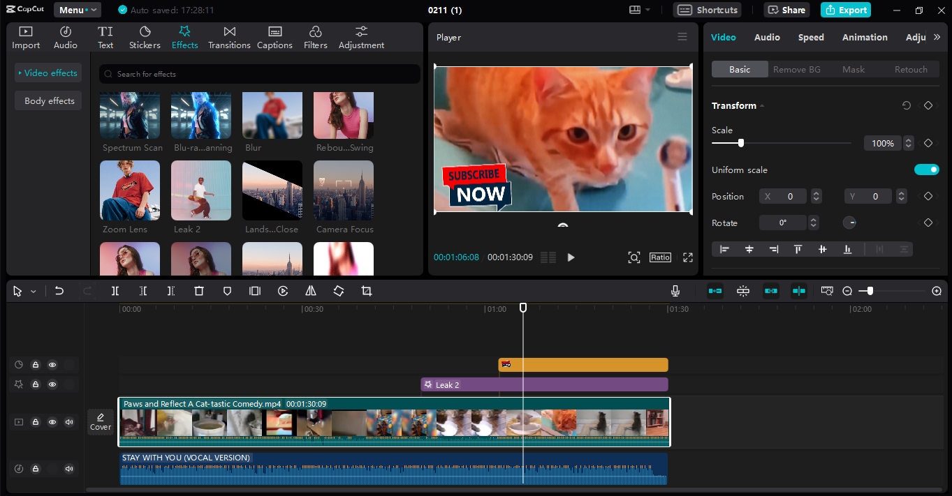 Editing and enhancing the video in CapCut