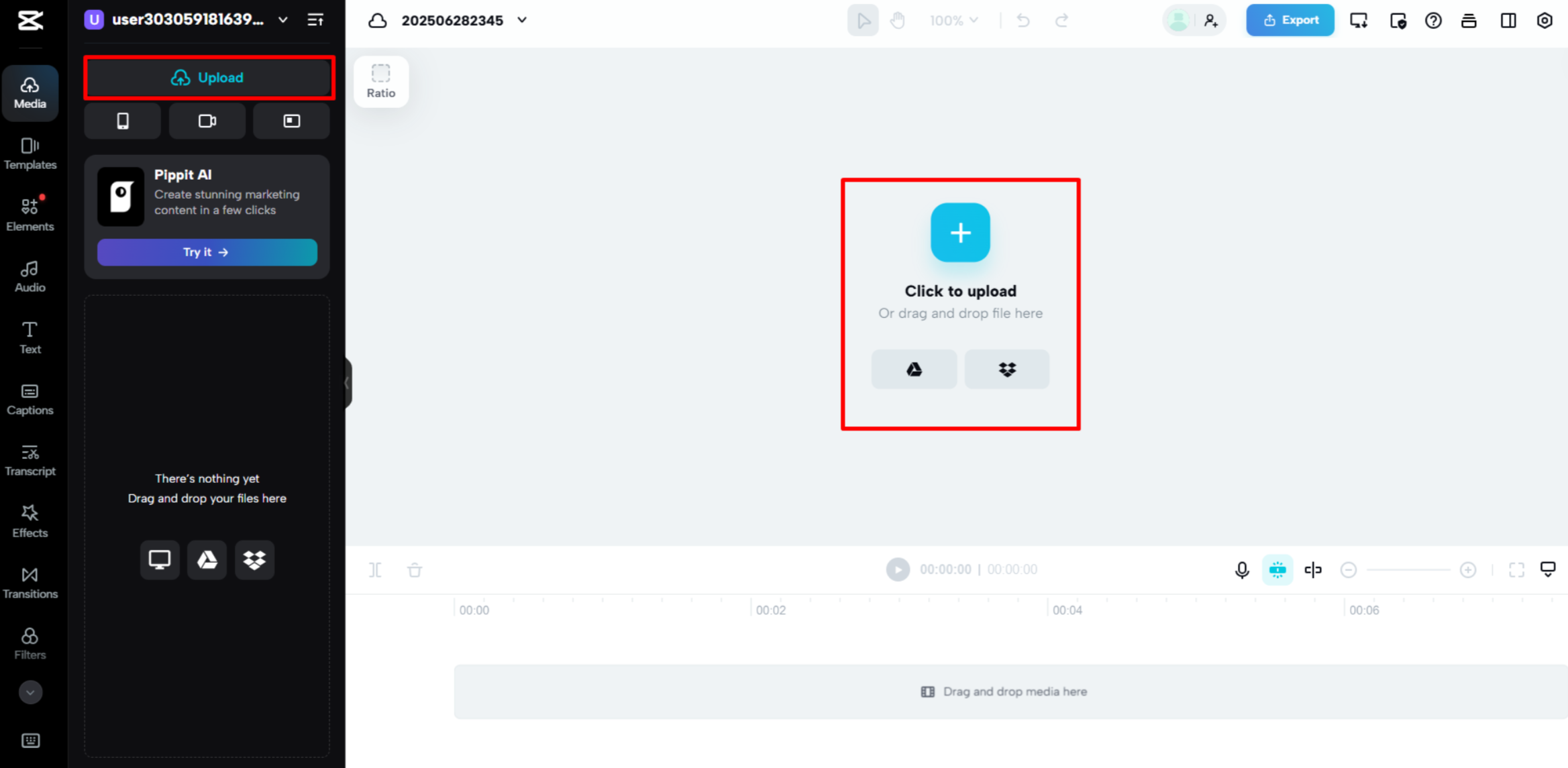 Uploading media to CapCut Web