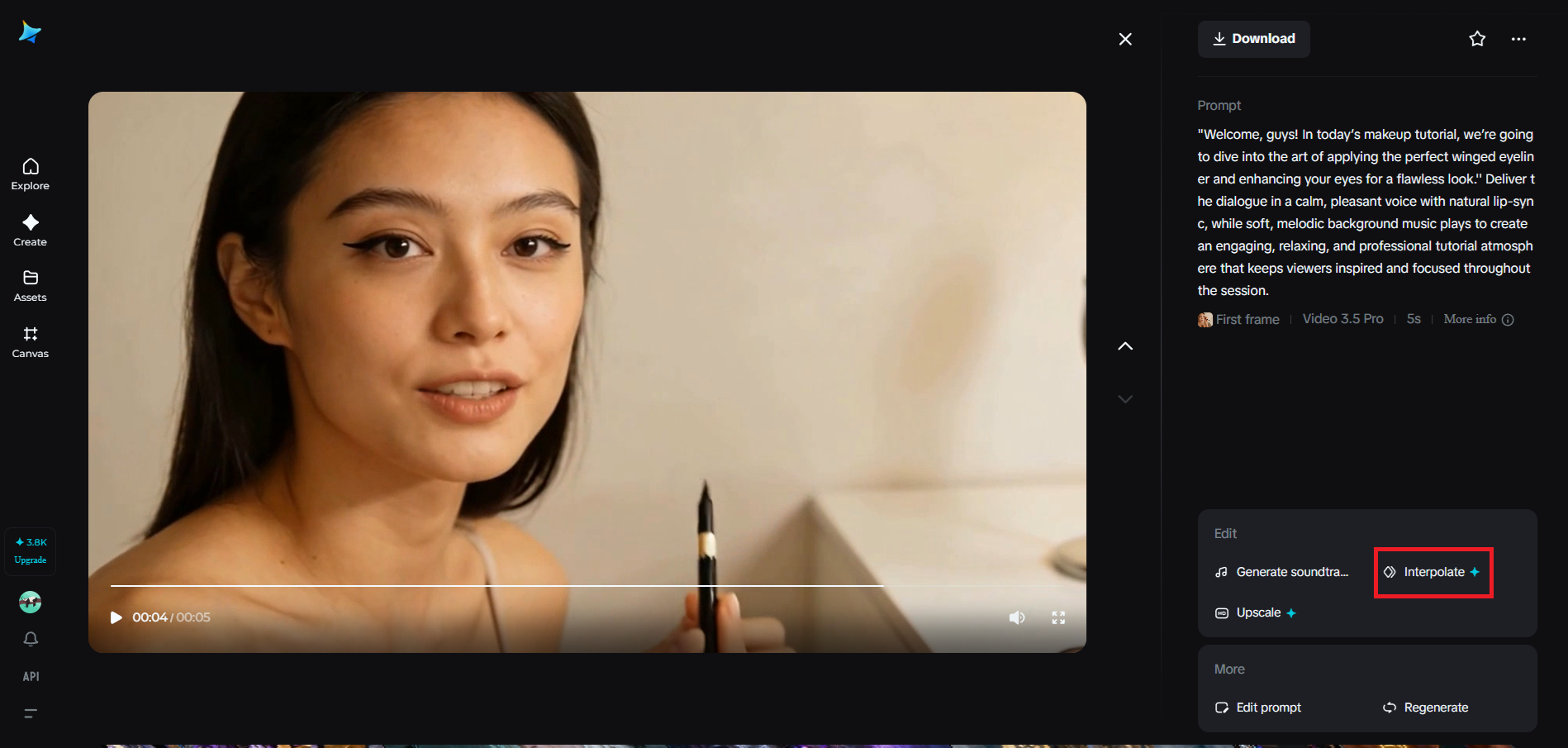 Interpolation feature in Dreamina