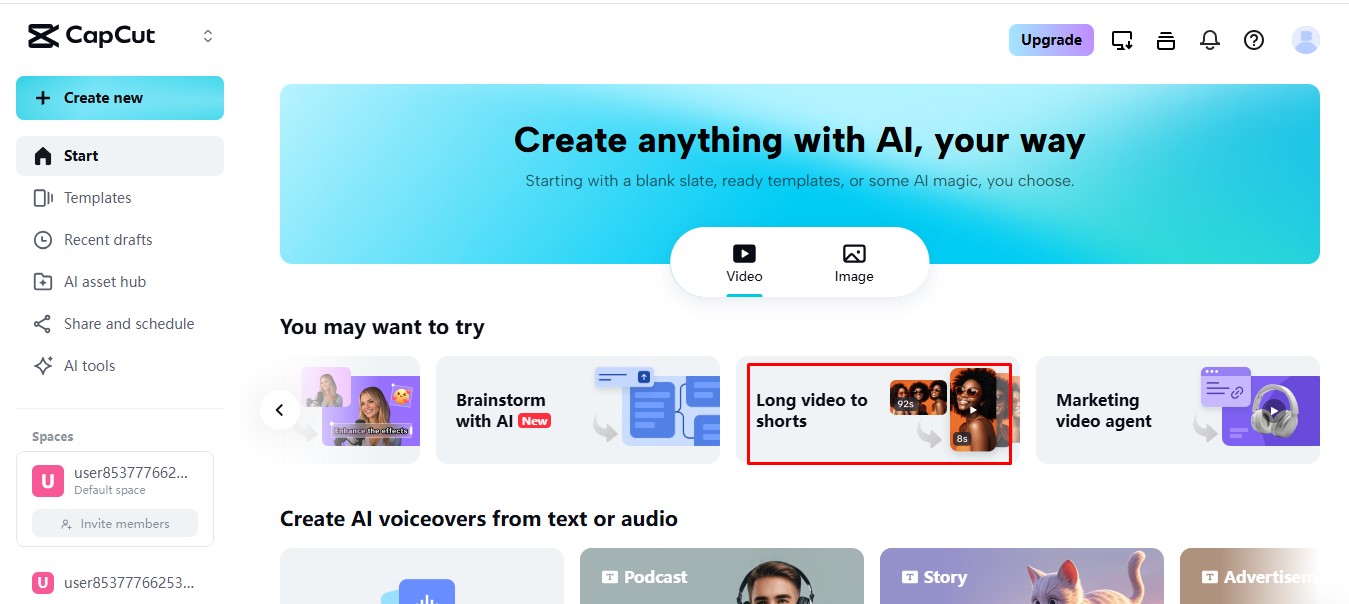 Klicken Sie auf das Werkzeug „Langes Video zu kurz“.