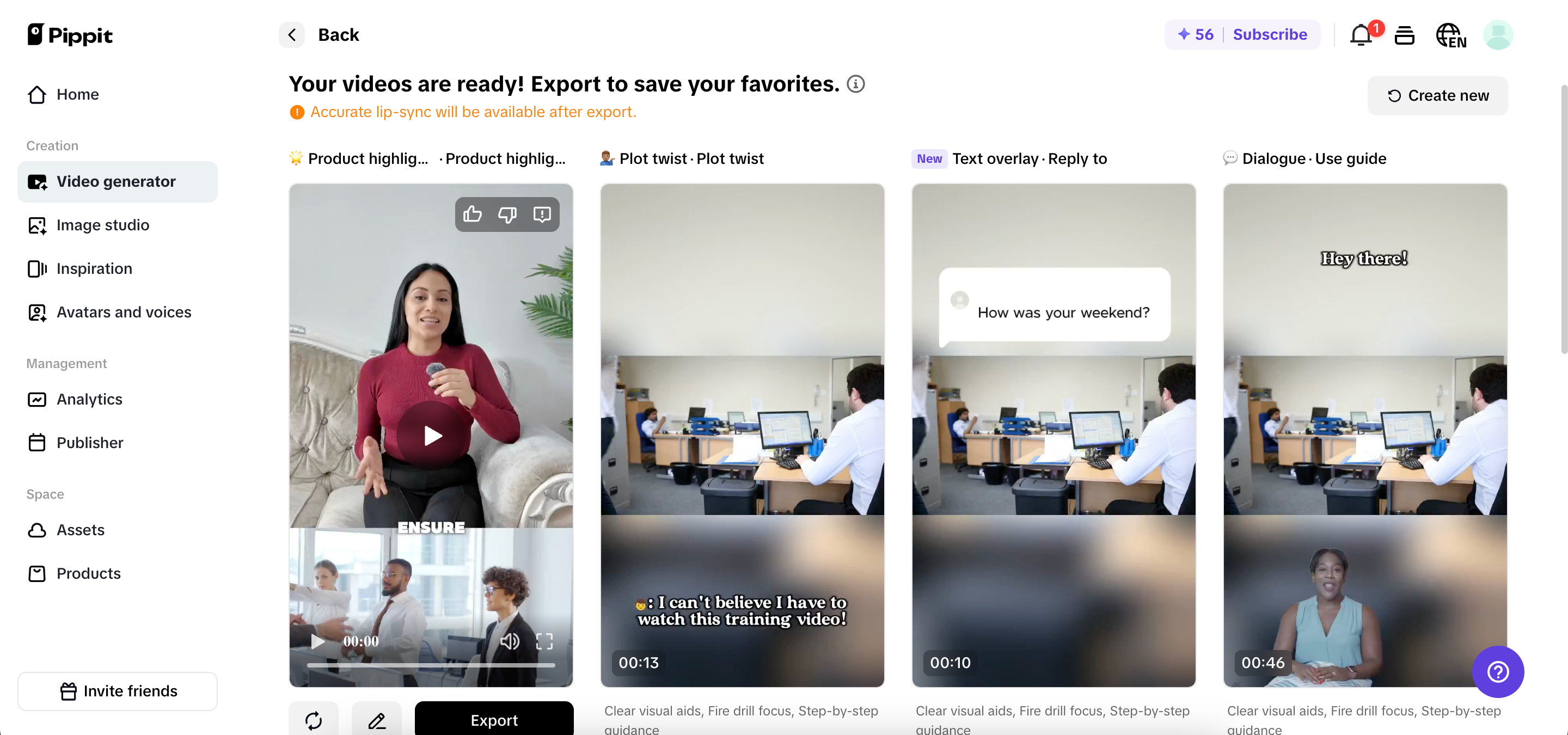 Selecione seu vídeo gerado preferido