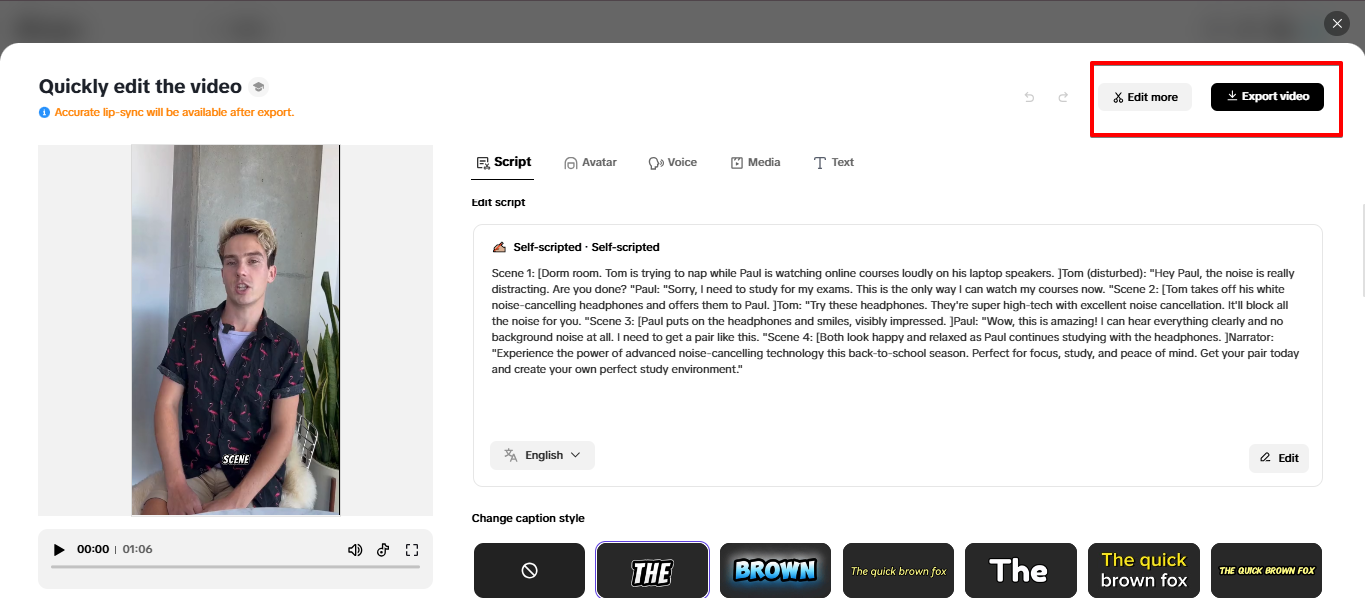 Exporting synthetic video from Pippit