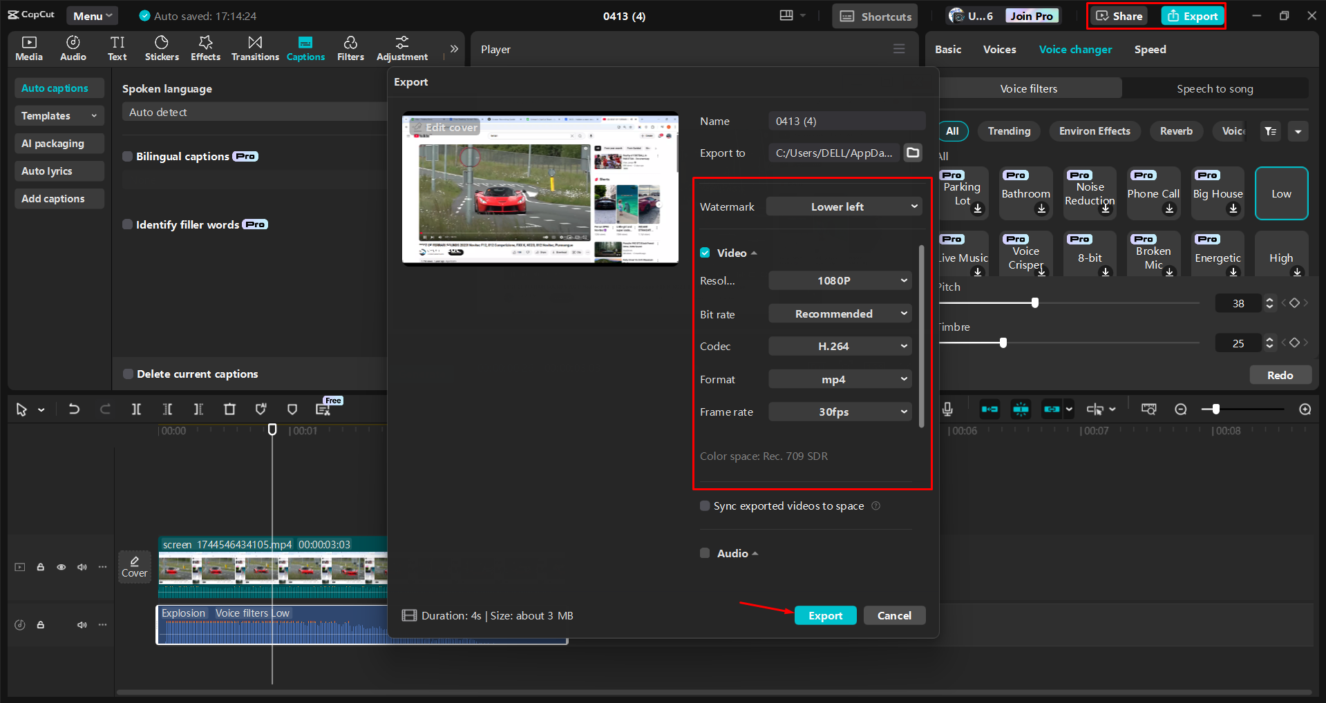 Exporting a video from the CapCut desktop video editor