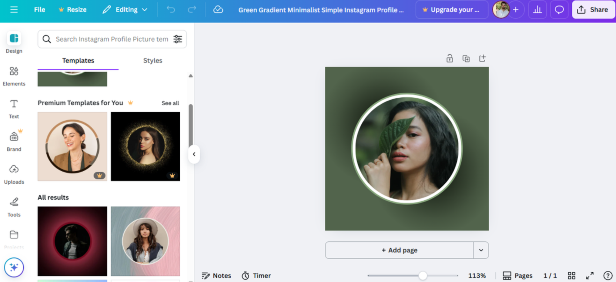 Canva - the easiest Instagram profile editor