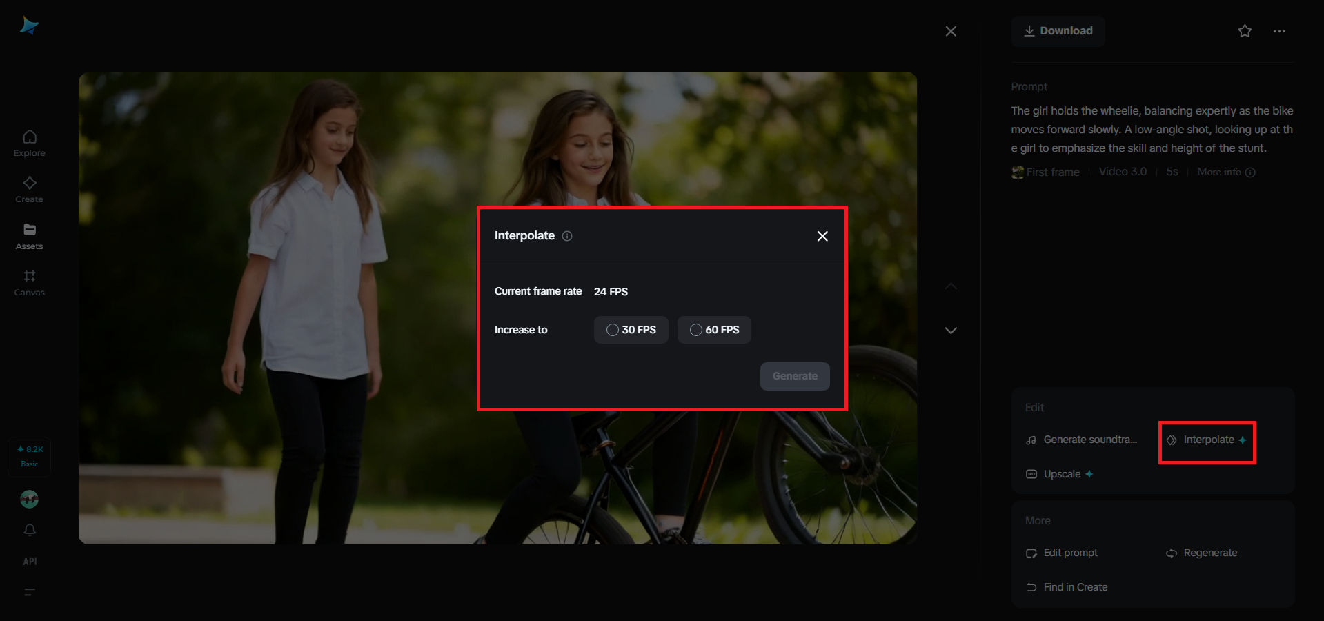 Interpolate feature in Dreamina