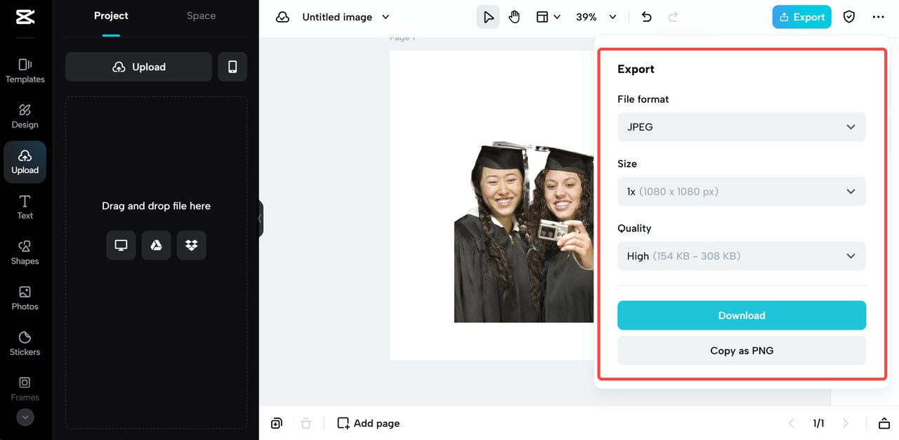 export and download