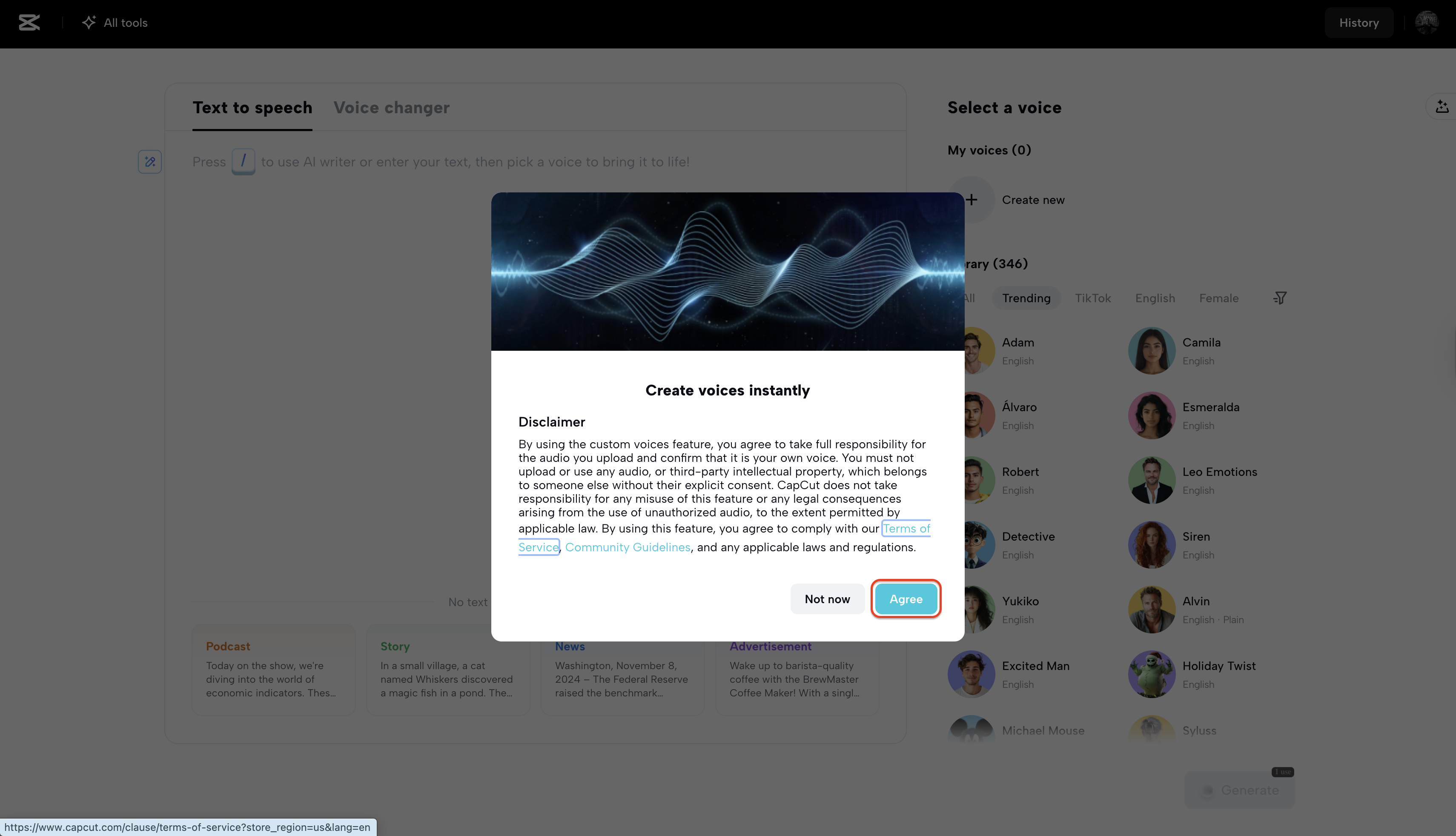 Agree terms and conditions
