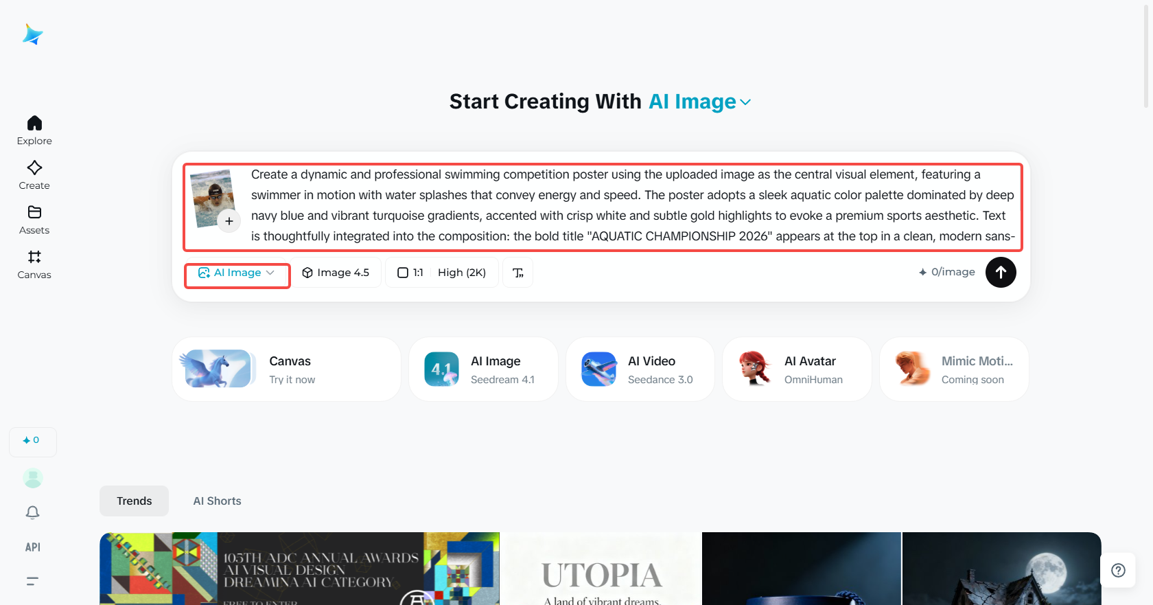 Accessing the "AI Image" in Dreamina