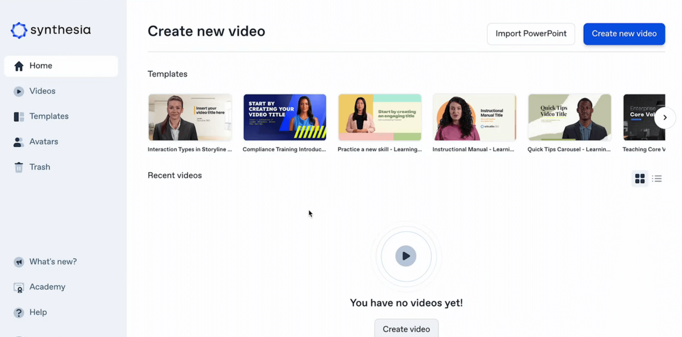 Synthesia video creation interface