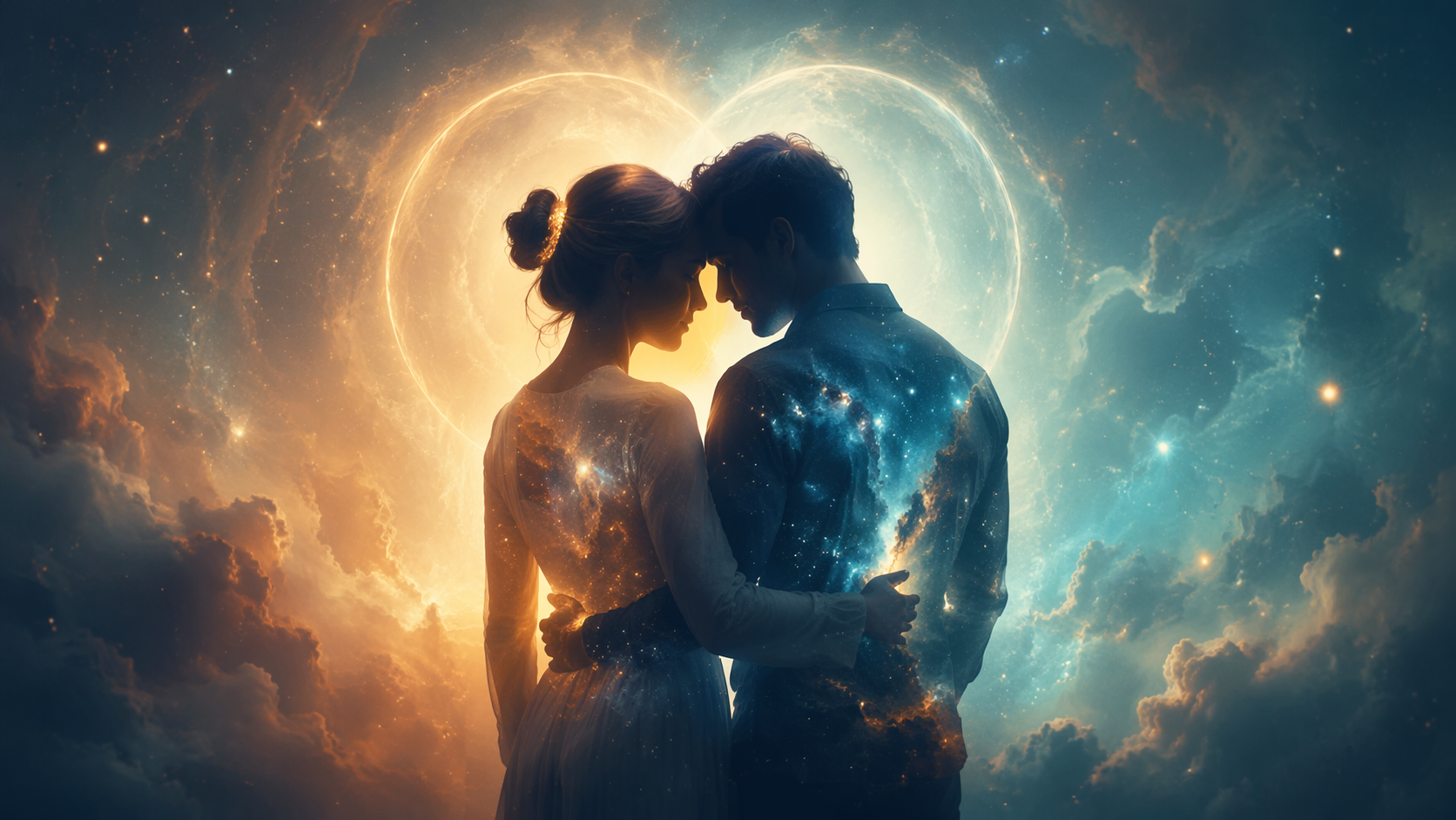 Dreamina Couple Soul AI Photos Prompts prompt example 4: Starlit Silhouette Scene