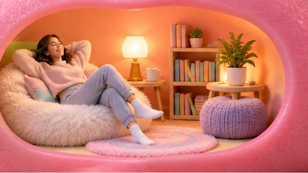 Cozy Cushion Room example for AI Mini Stress-Relief Person Effect