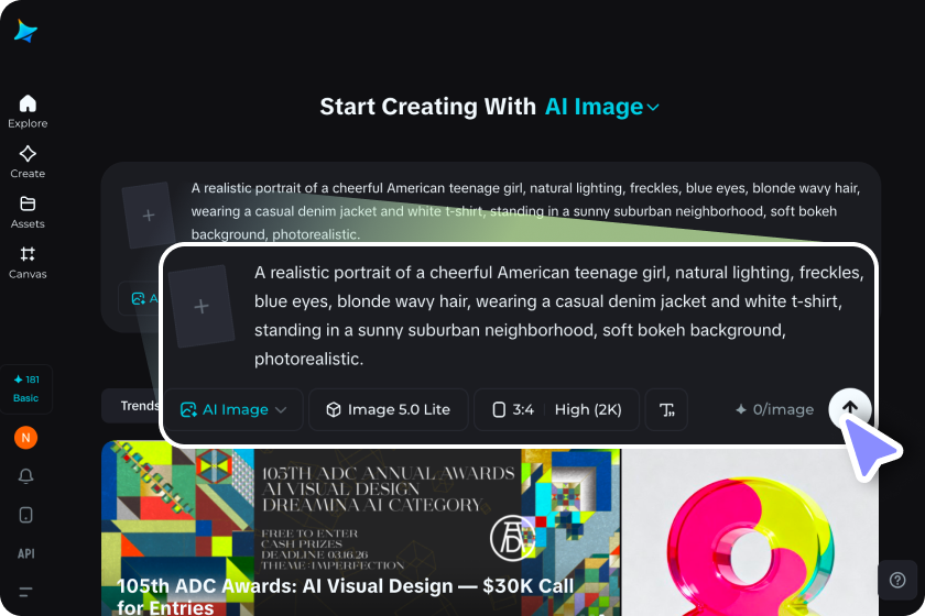 Enter a text prompt for AI girl image generation in Dreamina