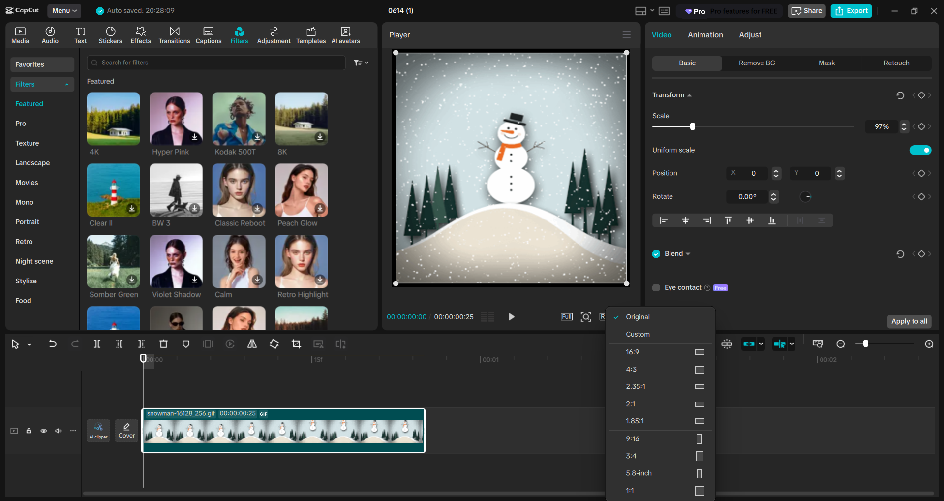 Interface of the CapCut desktop video editor - an offline tool to resize GIFs with ease