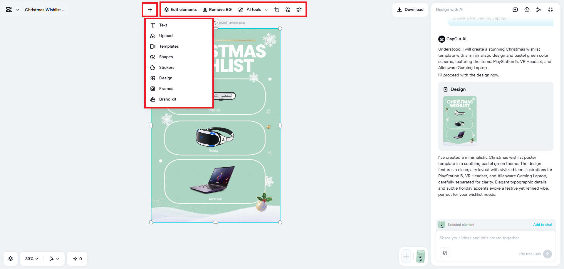 Edit your Christmas wishlist template design manually