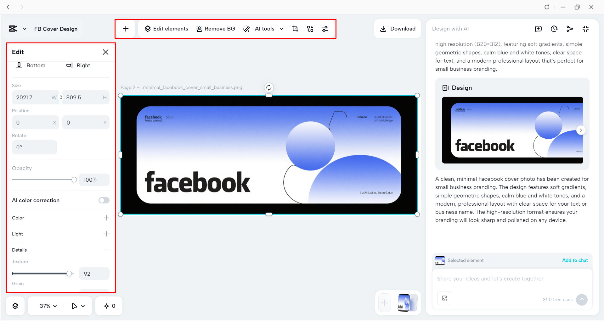 Editing the Facebook cover photo with the CapCut desktop video editor