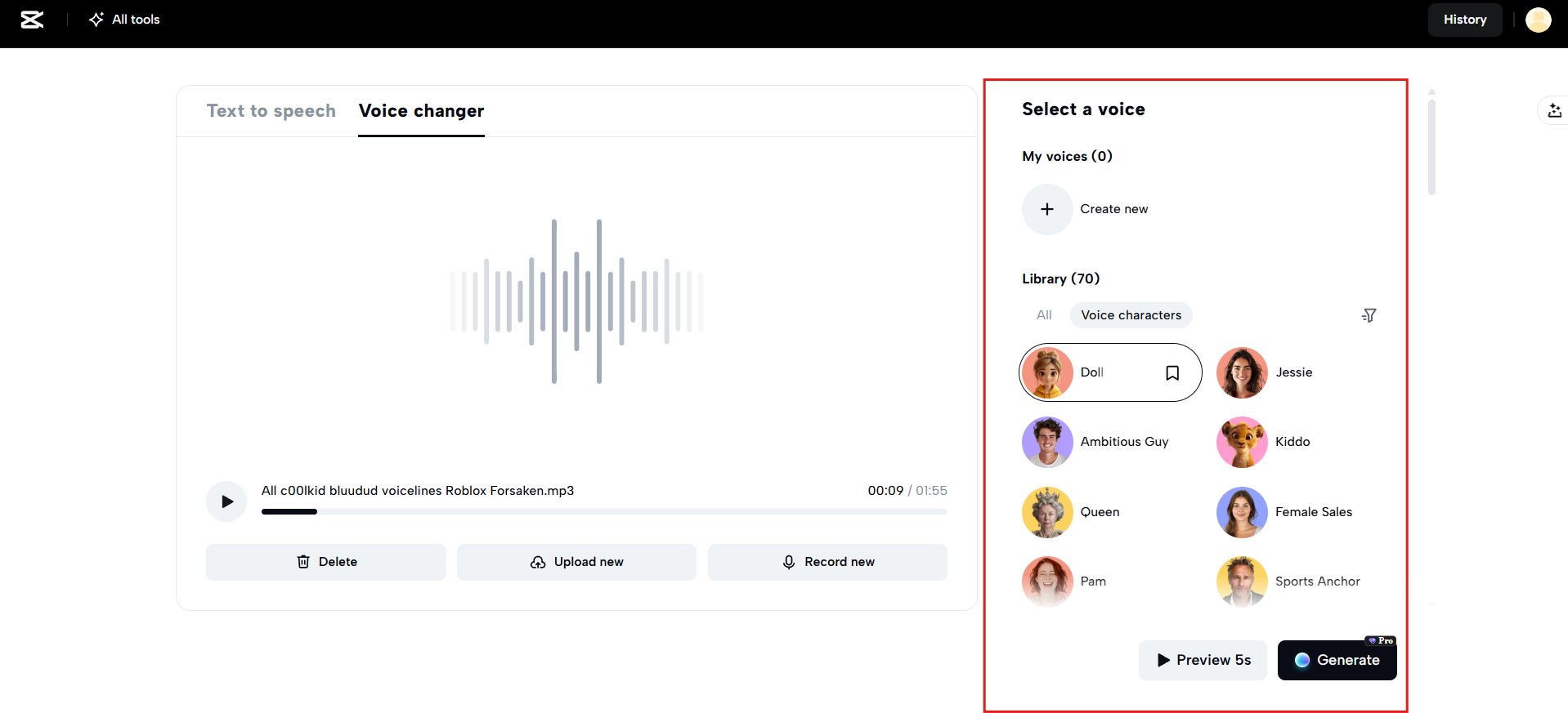 Choose voice and generate