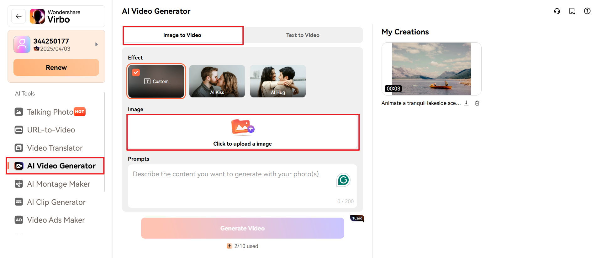 Virbos bild till rörelse videogenerator